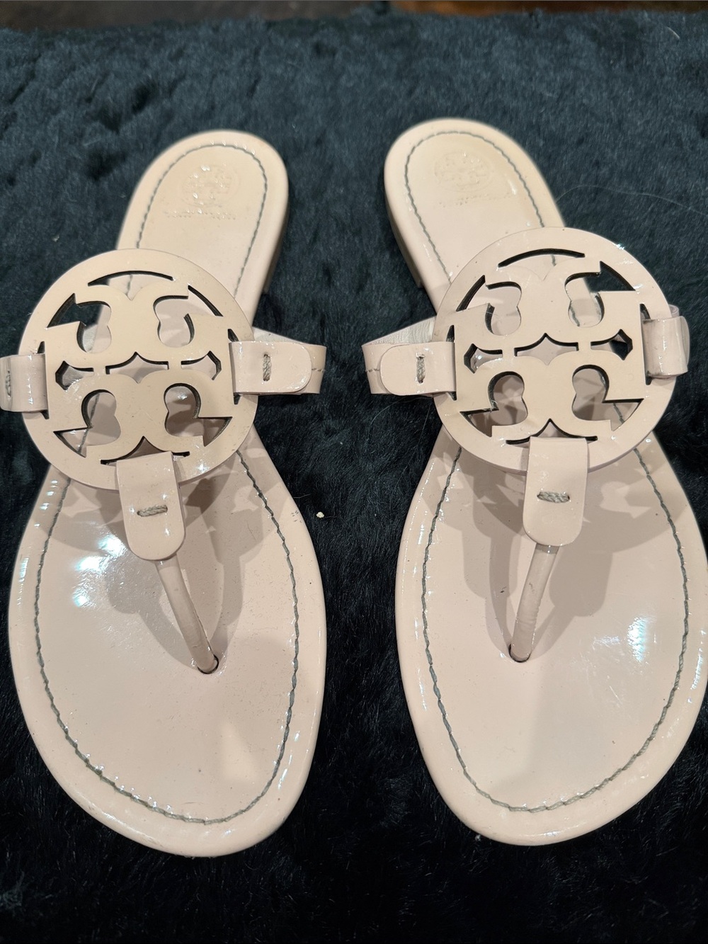 Tory Burch Blush Patent Leather Logo Thong Sandals